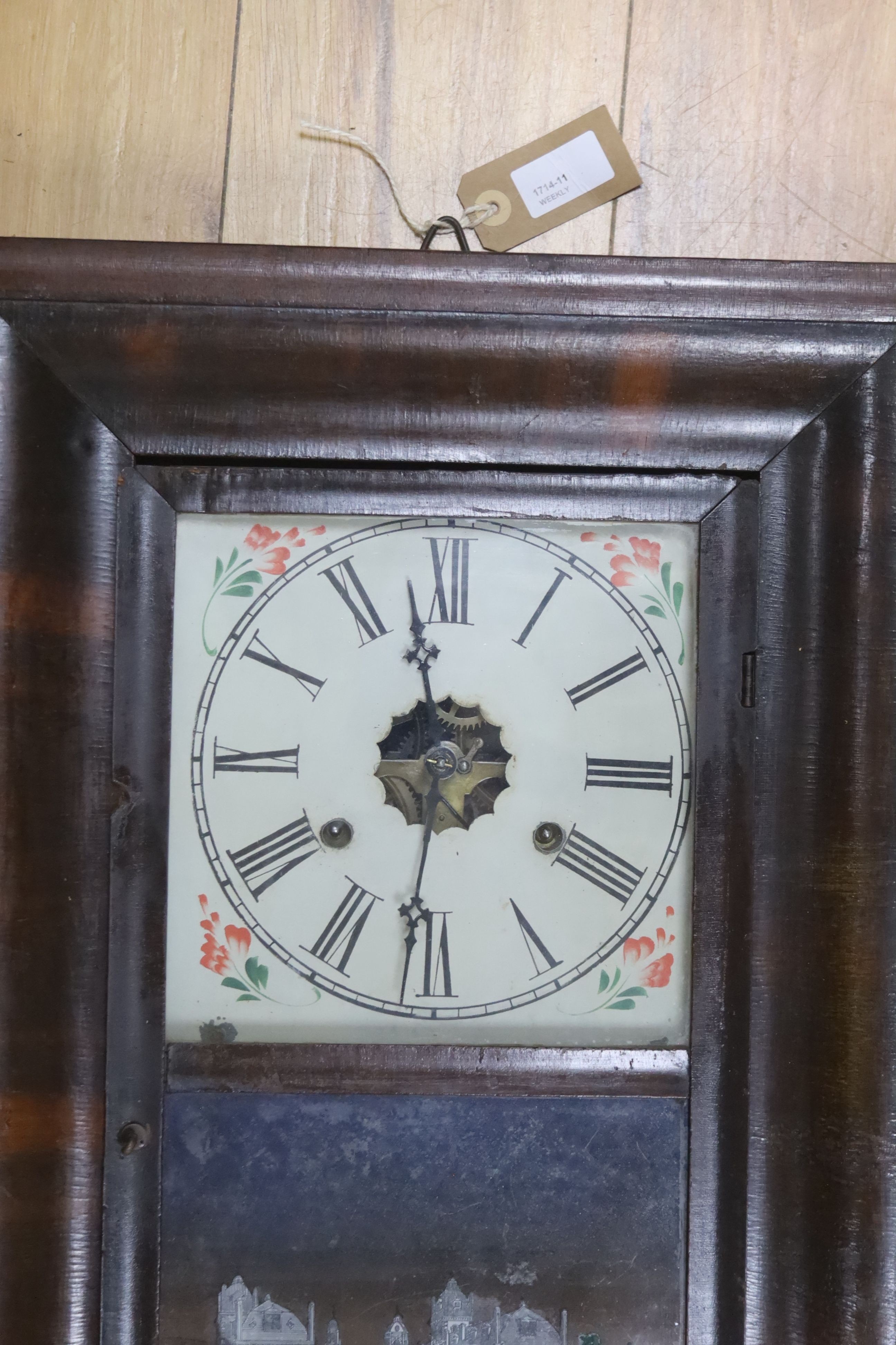 A 19th century Connecticutt shelf clock, signed Gerome & Co. in mahogany case, height 65cm